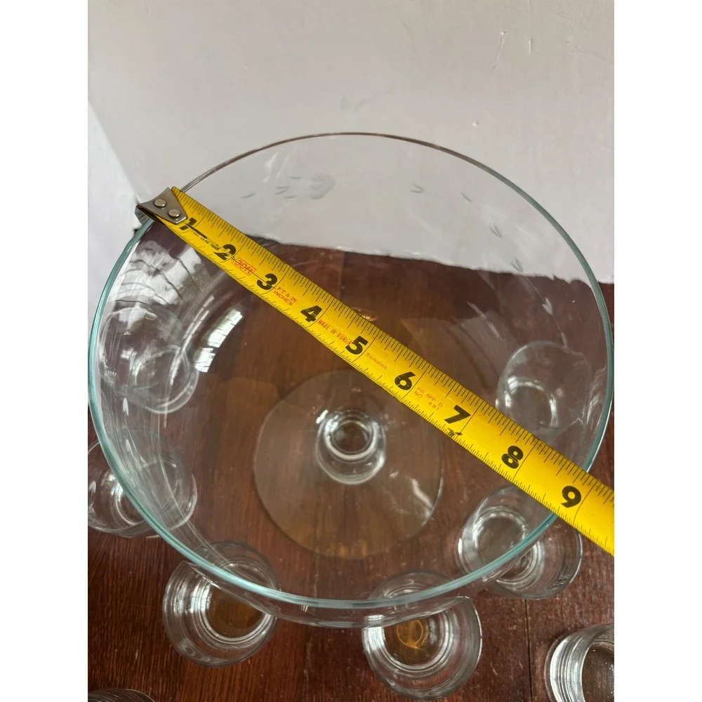 Princess House Heritage Etched Glass Punch Bowl Set with 10 Cups Floral‎ Vintage